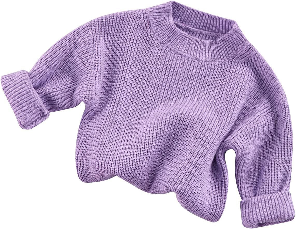 Toddler Baby Boy Girl Fall Winter Knit Sweater Long Sleeve Solid Color Pullover Top Warm Sweatsuit