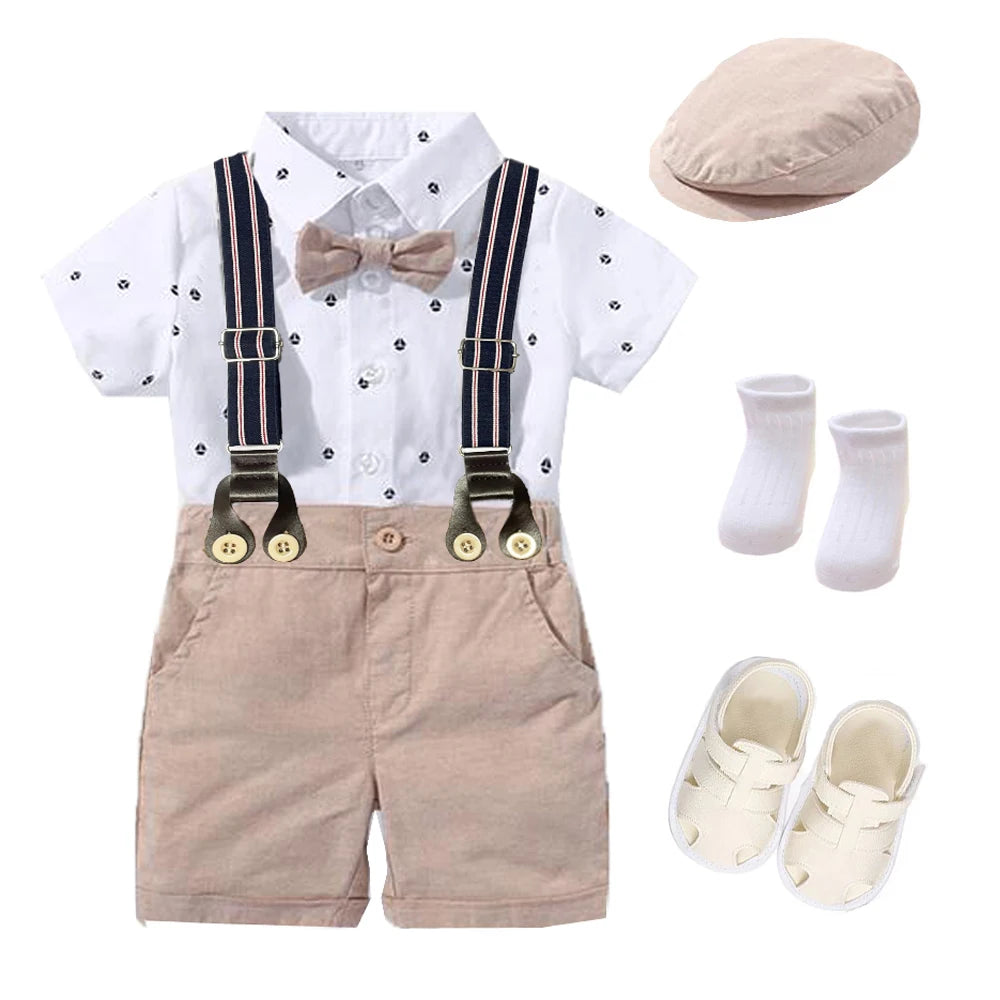 Hot Baby Boy Clothing Suit Newborn Handsome Romper Bow Set Birthday Festival Gift Jumpsuit Hat Toddler Boys Wedding Outfit Dress