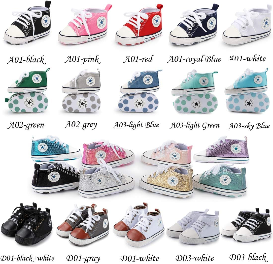 Unisex Baby Boys Girls High Top Sneaker Soft Anti-Slip Sole Newborn Infant First Walkers Canvas Denim Shoes